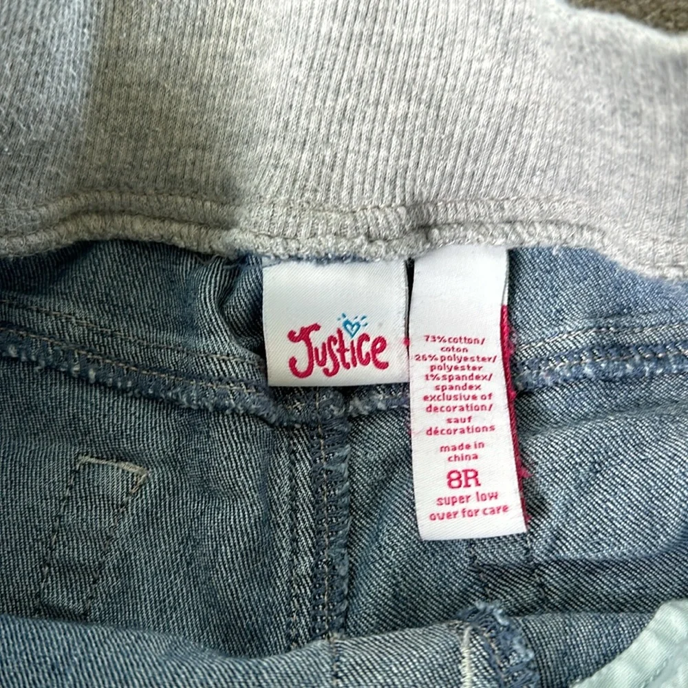 Justice Blue Denim Look Girls' Shorts with Heather Gray Waistband